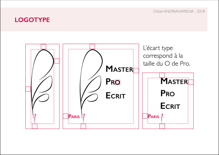 Charte graphique d'une proposition de logo pour le Master Professionnels de l'écrit de Paris 7 © Chloé Andrianarisoa